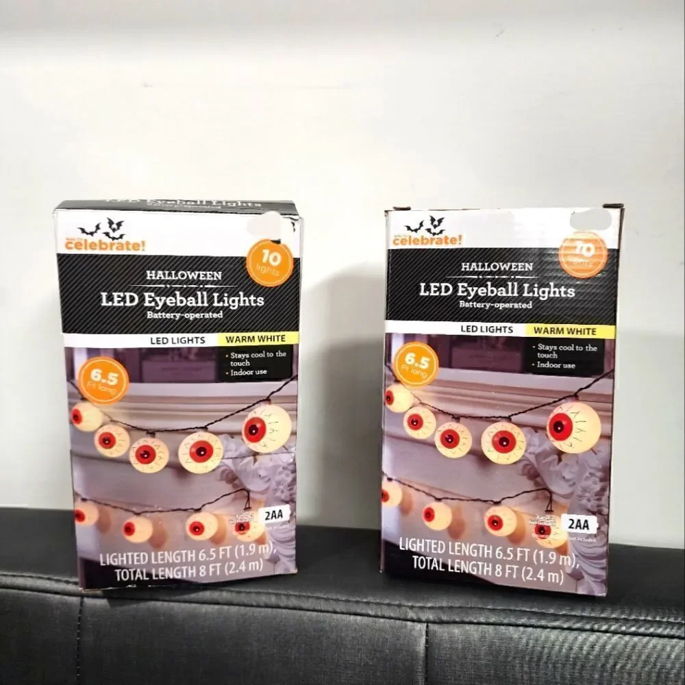 Lot of two Halloween 10-Count Battery Operated EyeballLights, w/Warm White LED